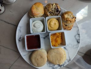 The scone plate. Vegetarian at top, vegan at bottom. at Fairview in Lake Louise