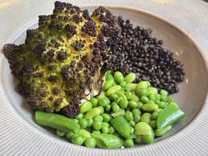 Grilled romescu entree- came with a tasty sauce on the side   at Fairview in Lake Louise