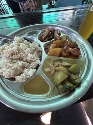 Yummy food and lots of seating  at Santi Asoke Temple Community in Bangkok
