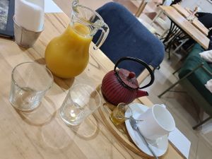 Tea and orange juice at Herbs & Honey in Gyumri
