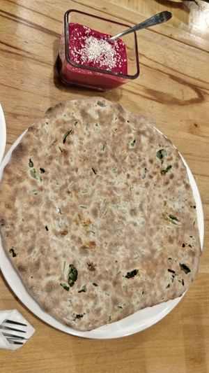 Zengyalov hats (vegan armenian staple) and beetroot mash at Herbs & Honey in Gyumri