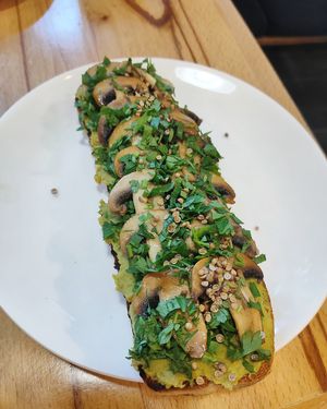 Vegan bruschetta with mushrooms at Herbs & Honey in Gyumri