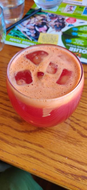 Beetroot, carrot, ginger and apple juice. at Cafe Eighty2 in Drumnadrochit