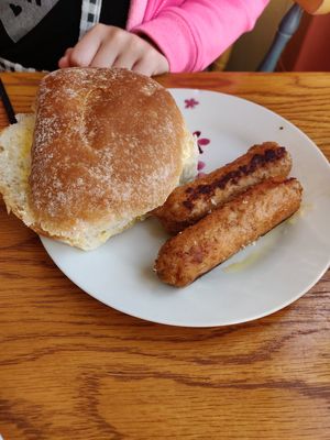 A roll and sausage. at Cafe Eighty2 in Drumnadrochit