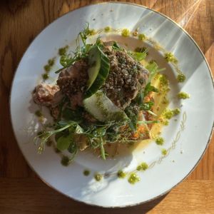 Smashed avocado on toast  at Cafe Eighty2 in Drumnadrochit