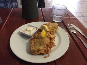 Vish with vegan tartare and lemon at Northcote Fish & Chips in Northcote