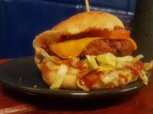 House~make Vegan British Cheeseburger at Northcote Fish & Chips in Northcote