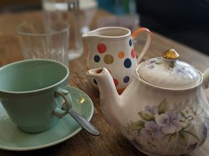 Lovely cuppa tea with oat milk at Northern Soul Kitchen in Berwick-upon-tweed