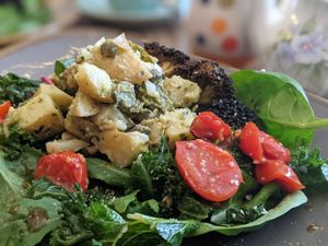 Salad with roasted broccoli at Northern Soul Kitchen in Berwick-upon-tweed