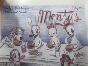 Creative place mats  at Monty's Good Burger in Riverside