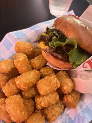 Double burger, tots, and onion aioli   at Monty's Good Burger in Riverside