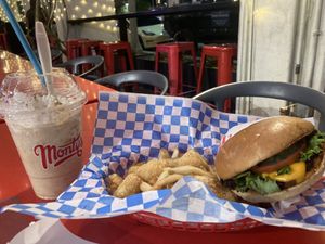 Pumpkin pie shake and burger   at Monty's Good Burger in Riverside