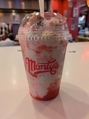 Strawberry milkshake at Monty's Good Burger in Riverside