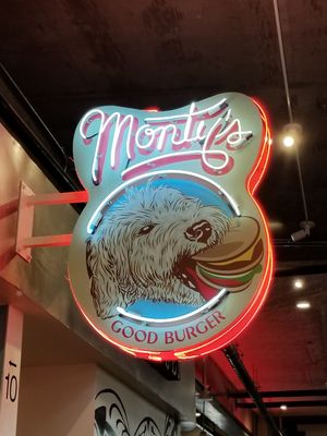 Love their sign! at Monty's Good Burger in Riverside