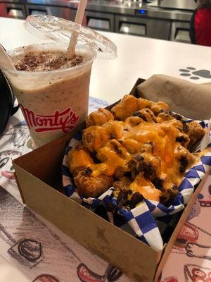 Maxed out tots and mint coffee milkshake   at Monty's Good Burger in Riverside
