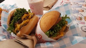 Double and single burger at Monty's Good Burger in Riverside