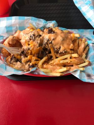 Maxed out 50/50 (half tots/half fries) at Monty's Good Burger in Riverside