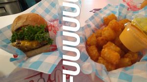 Double with tots. (Missing: sauces) at Monty's Good Burger in Riverside