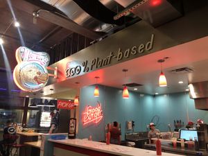 Inside waiting to eat! at Monty's Good Burger in Riverside