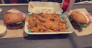 loaded fries & burgers at Monty's Good Burger in Riverside