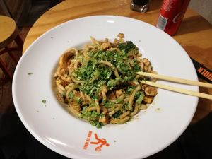 Udon Noodles with tofu, vegetables and coriander at Wok to Walk in Riga