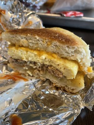 Egg sausage and cheese  at Pure Juicery Bar in Cary