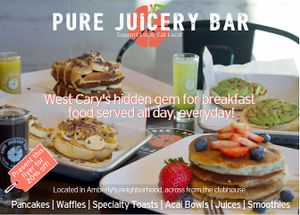 Vegan breakfast items served all day. every day at Pure Juicery Bar in Cary