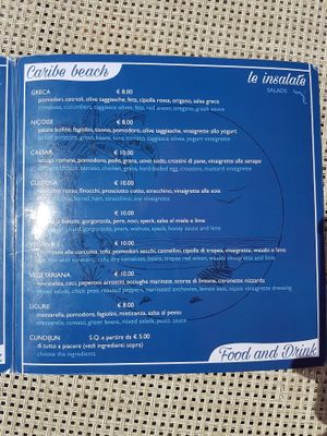 Lunch menu - salads at Caribe Beach Food & Drink in Finale Ligure