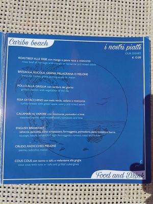 Lunch menu - mains at Caribe Beach Food & Drink in Finale Ligure