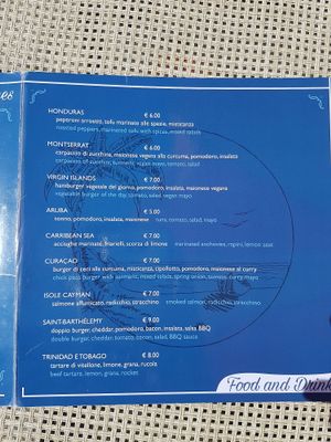 Lunch menu - sandwiches at Caribe Beach Food & Drink in Finale Ligure