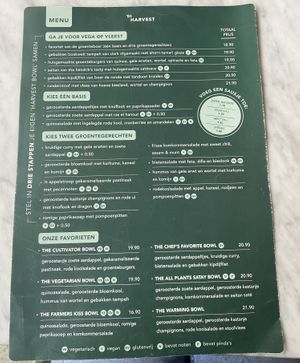 Menu  at The Harvest in Rotterdam