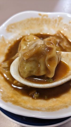 Wontons in spicy sauce at Affinity Vegetarian Garden in Winnipeg