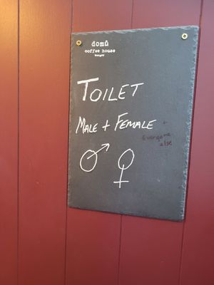 Handwritten Sign (Male + Female + Everyone Else) at Domu in Bangor