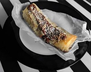 Banana, chocolate and coconut inside pastry! at Domu in Bangor