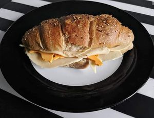 Savory croissant that I took home and filled with vegan cheese and vegan Quorn chicken slices at Domu in Bangor