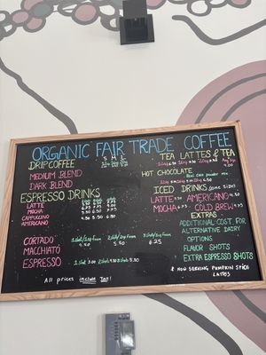 Beverage menu  at Fair Grounds Organic Café & Roastery in Toronto