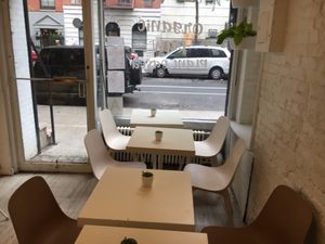 Insider of venue; gives idea of decor/seating. at Vegan Love in New York City