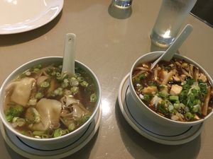 Won ton & hot / sour soup at Delicious Vegetarian Restaurant in Winnipeg