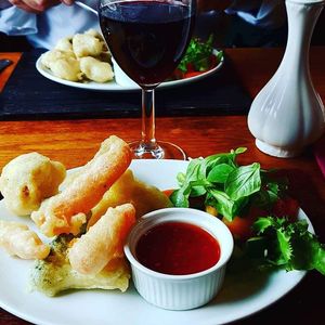 Tempura vegetables with sweet chilli dip at Green Man in Colne