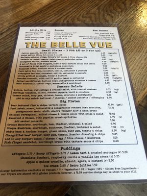 Menu current as of August 2018 at The Belle Vue in South West London