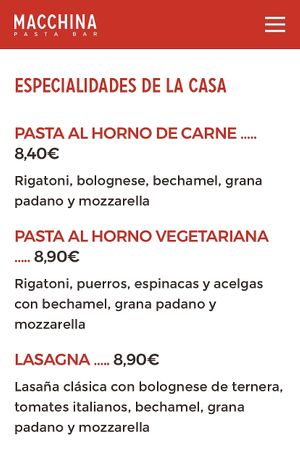 Carta at Macchina Pasta Bar in Barcelona