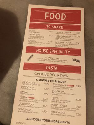 Menu 1 at Macchina Pasta Bar in Barcelona