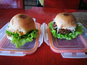 Vegetarian on the left (cheese), vegan on the right at Nyum Nyum Let's Eat in Siem Reap