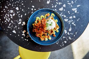 savoury waffles at Lexi's Healthy Eatery in Rosebank
