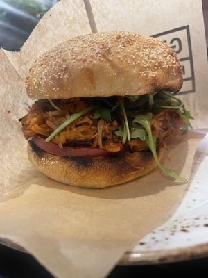 Jackfruit burger  at GreenVita - Diagonal Mar in Barcelona