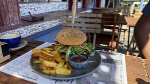 Vegan burger  at Villa Nine in Te Aroha