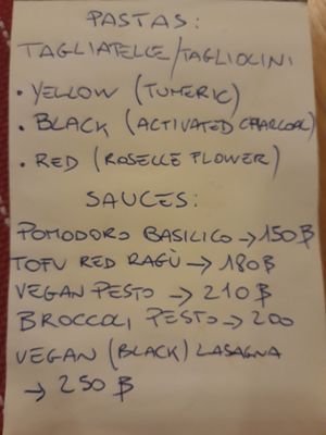 Vegan Menu at Pasta Corner in Chiang Mai