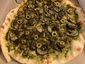 Pesto pizza with extra toppings, yum! at Pasta Corner in Chiang Mai