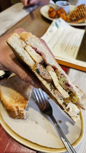 Vegan Christmas sandwich - lovely herby tofu at Mercer's Of Marlborough in Marlborough