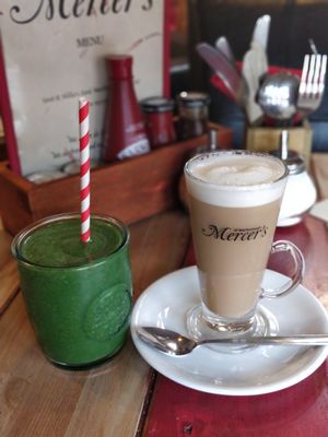 Soya latte and green reviver smoothie at Mercer's Of Marlborough in Marlborough